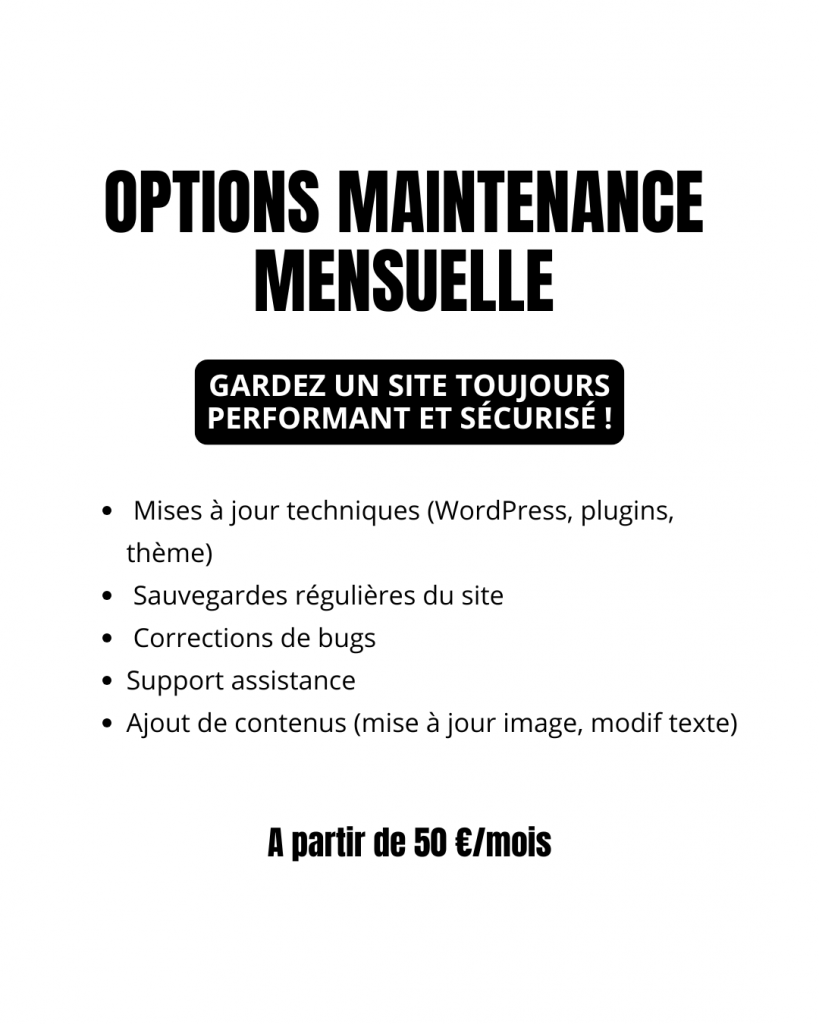 Optez pour notre service de maintenance mensuelle et assurez la performance optimale de votre site web tout au long de l'année.