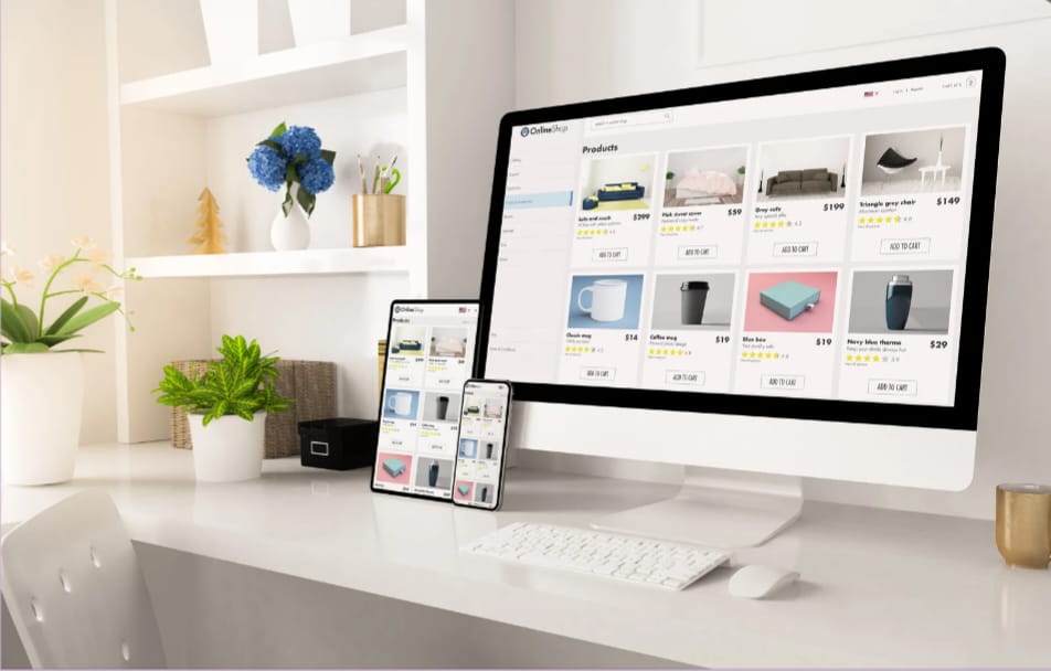 Interface d’un site web affiché sur ordinateur, tablette et mobile, représentant une solution de maintenance et d’optimisation continue.